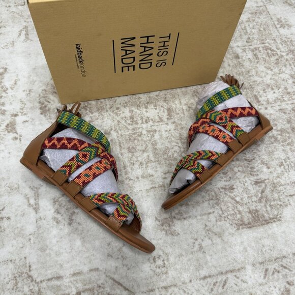 laidbacklondon Sandals Womens Size 7.5 Brown Lauri Flat Beaded Gladiator EU 38 - Picture 2 of 14